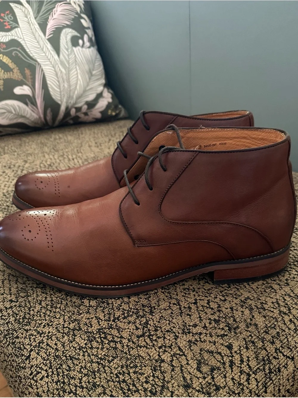 Florsheim Cognac Leather Chukka Boots with Brogue Toe Size 13 3E